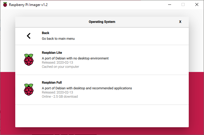 raspberry pi operating system selector