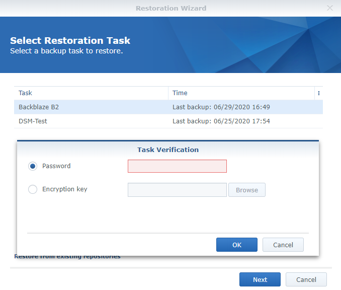 entering encryption password