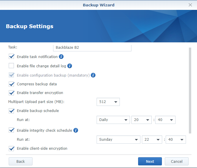 synology nas to backblaze b2 schedule