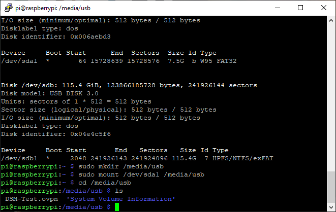 showing contents of usb directory