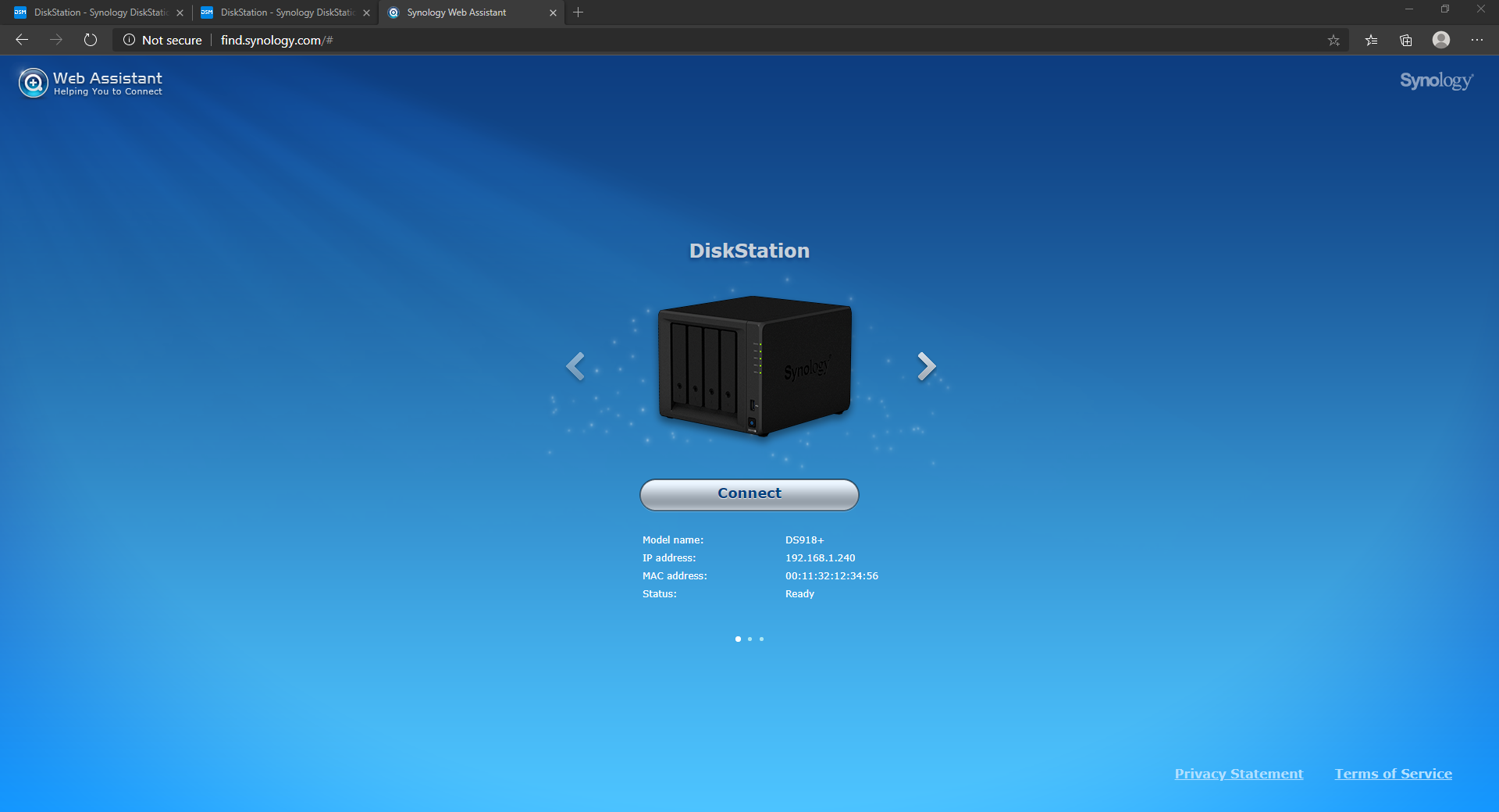 dsm connection after installation