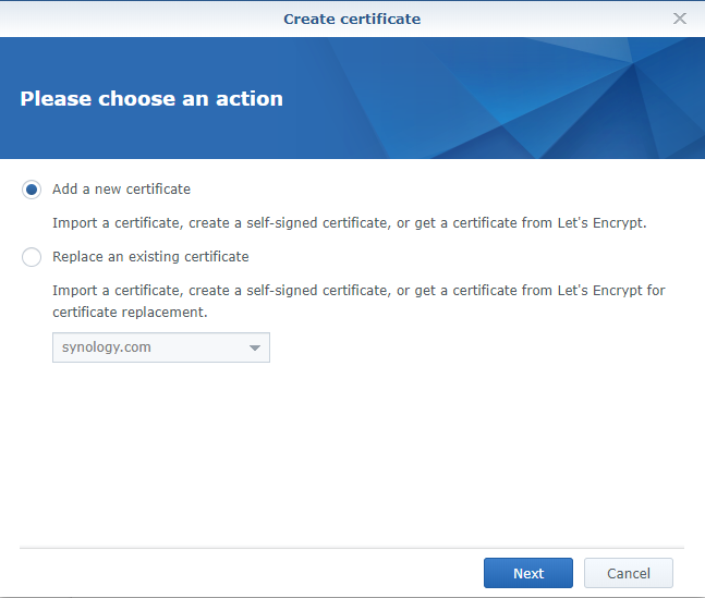 adding a new certificate in dsm