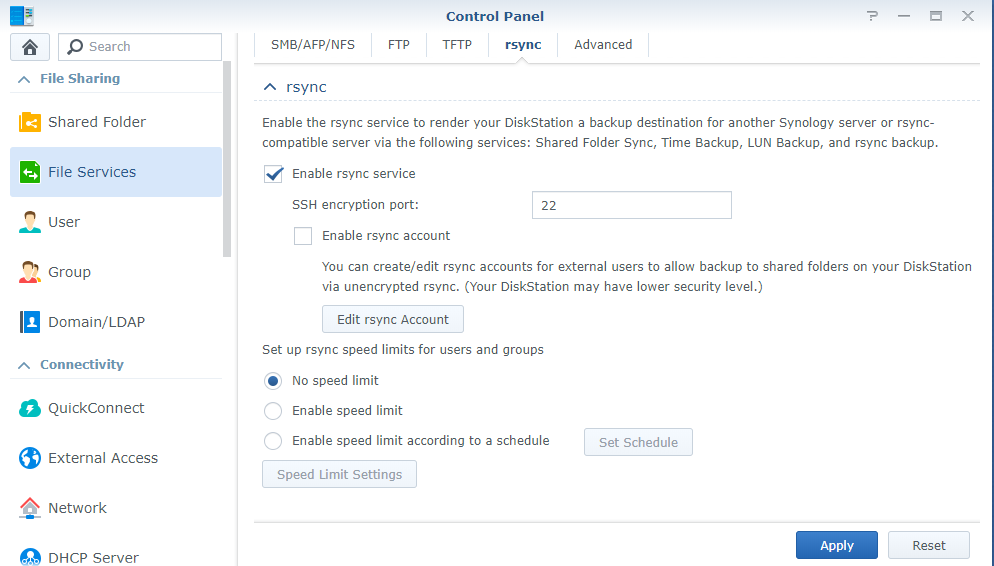 synology rsync service