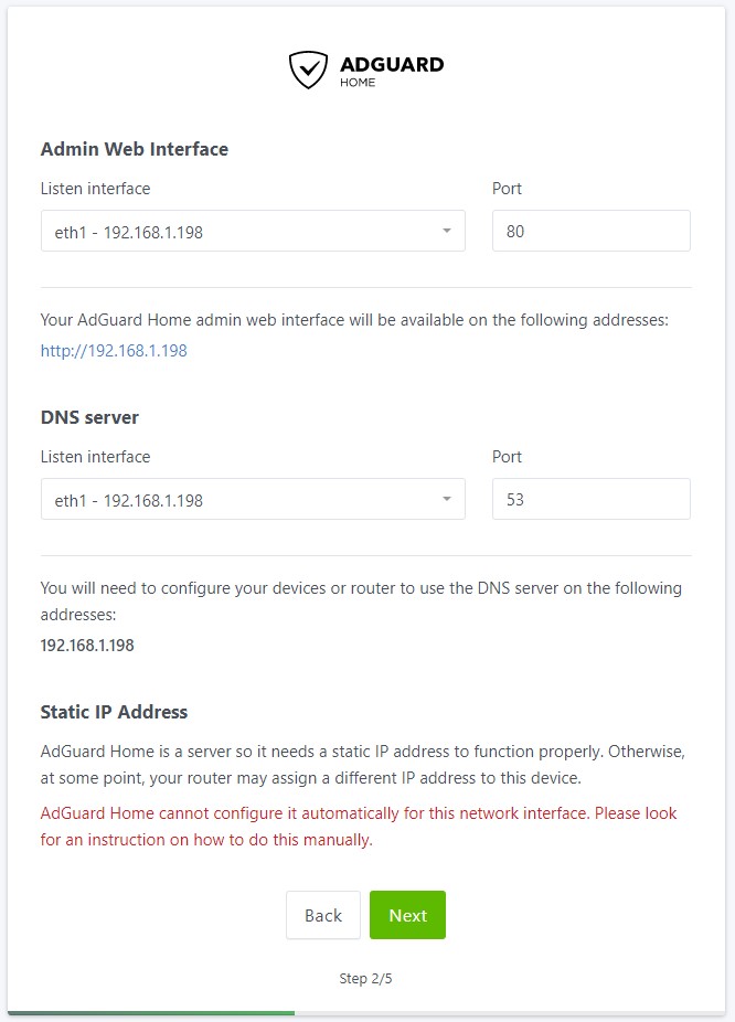 selecting the correct interfaces in adguard home