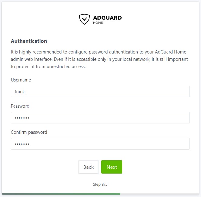 setting up authentication username and password