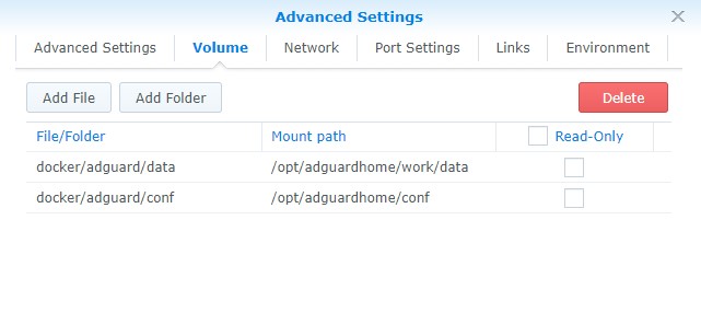 synology nas adguard home - setting up volume mounts