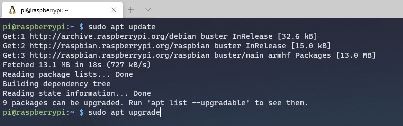 command to update and upgrade raspberry pi os
