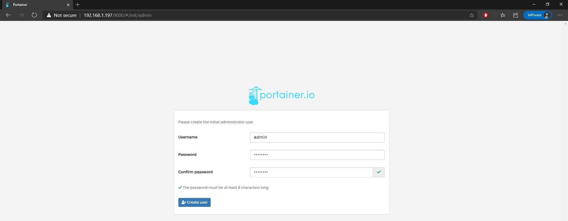 portainer raspberry pi - accessing the portainer web gui