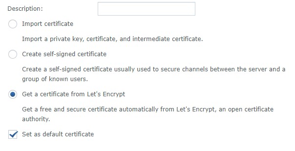 Synology NAS SSL Certificate - get certificate from let's encrypt