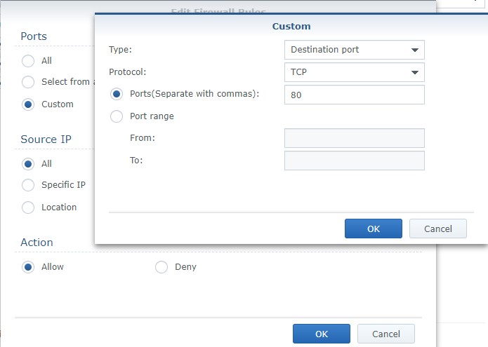 synology firewall allow rule for port 80