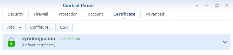 Synology NAS SSL Certificate page
