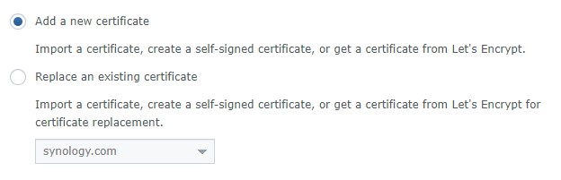Synology NAS SSL Certificate - adding a new certificate in dsm