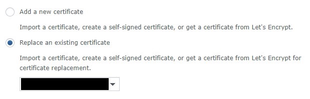 replacing the existing certificate in dsm