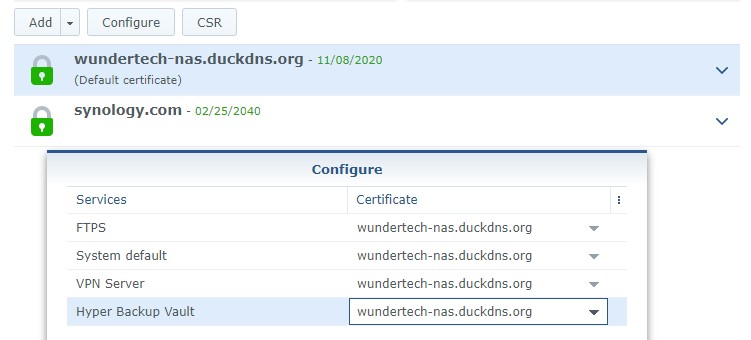 configuring the existing certificates