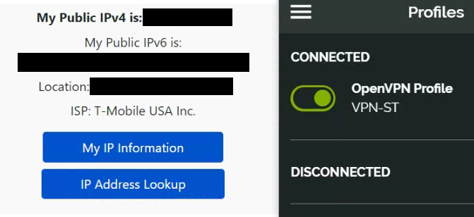 ipv4 address when connected to split-tunnel vpn