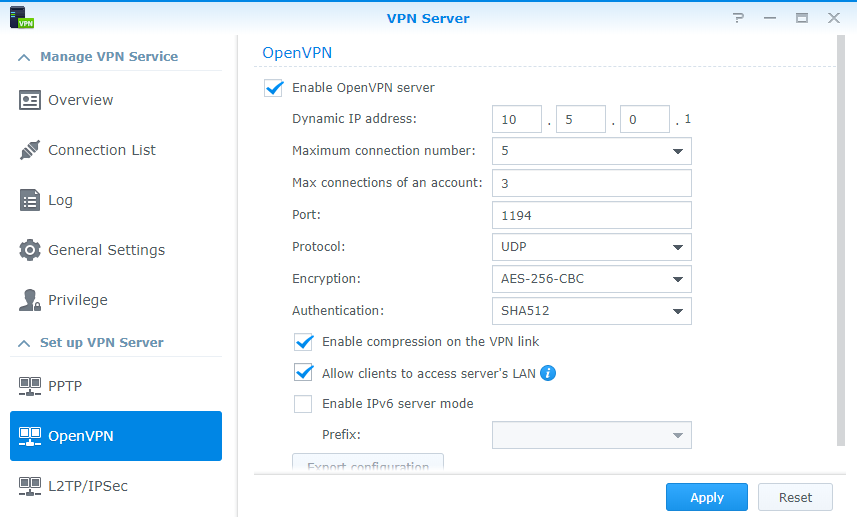 Synology NAS OpenVPN Setup & Configuration 3 openvpn settings