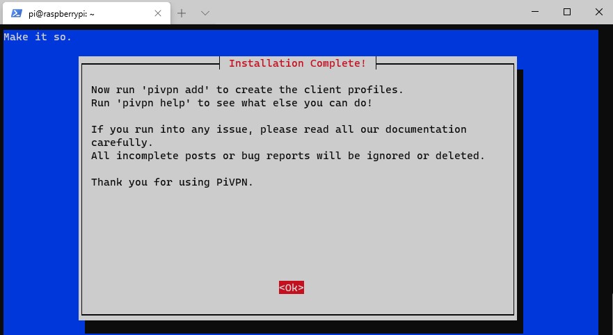 confirming installation complete