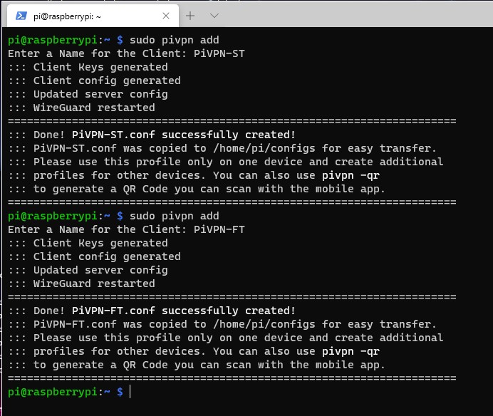 vpn profile creation in pivpn