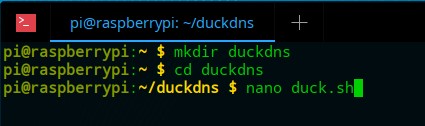 making duckdns folder and creating a new file