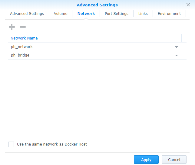 synology nas docker network settings 