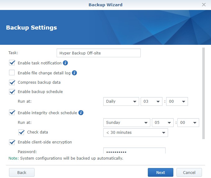 hyper backup schedule settings