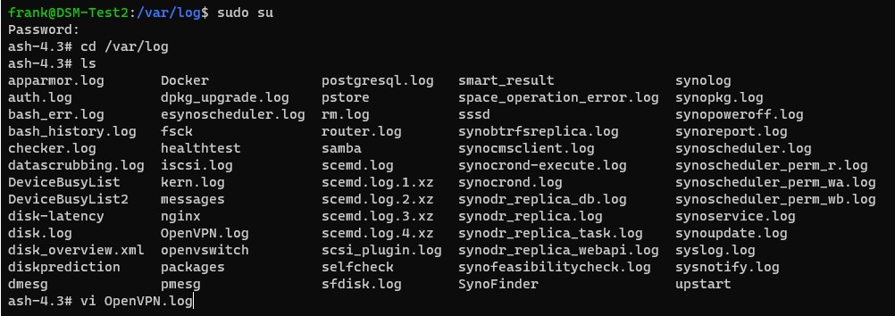 connecting to the log location in synology dsm if you run into issues