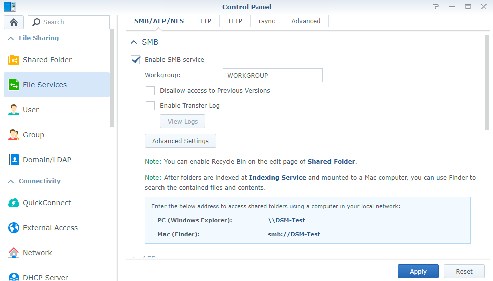 synology smb settings