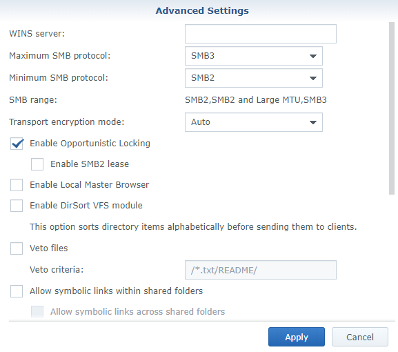 Use Veeam to Back up Linux PCs to a Synology NAS - smb settings
