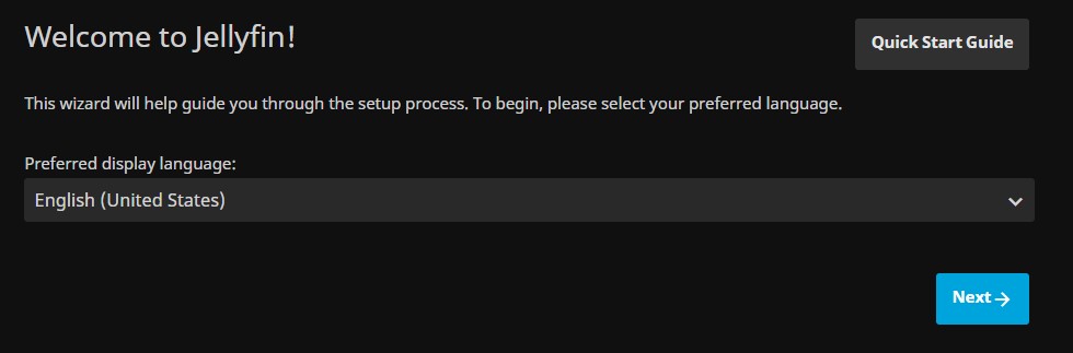 Jellyfin quick start page.