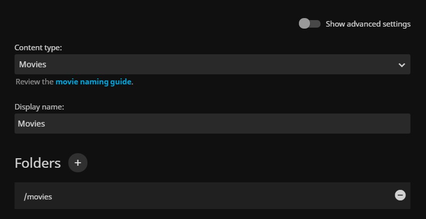 media content type folder setup.