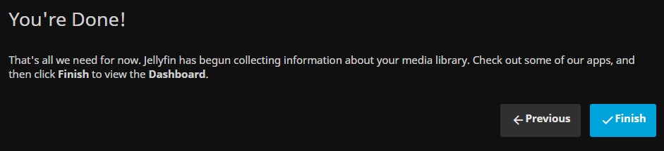 jellyfin confirmation of setup.