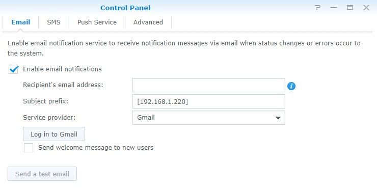 synology nas notifications - gmail setup