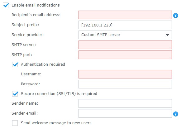 synology nas notifications - smtp settings