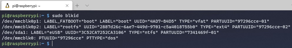 how to install emby on a raspberry pi - checking the UUID of the devices connected to a raspberry pi