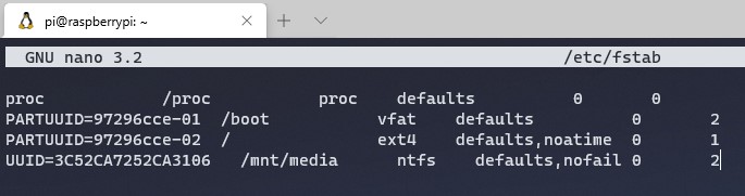 emby raspberry pi - adding the UUID to the fstab file