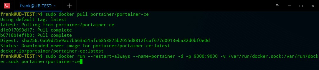 how to install docker and portainer on debian - downloading the portainer container