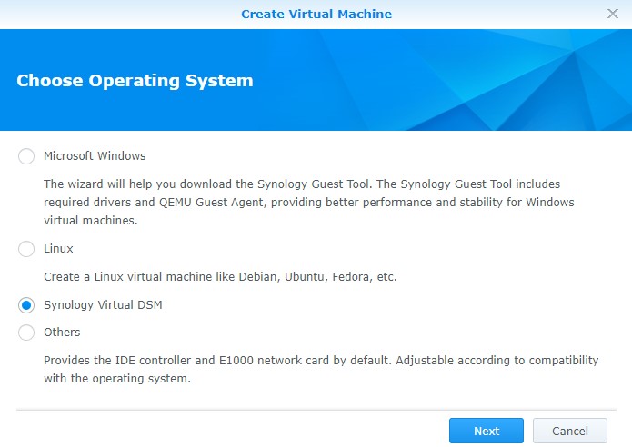 selecting the virtual dsm operating system