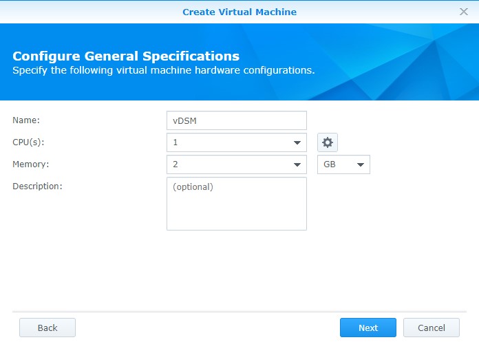 adding CPU and memory for the virtual machine