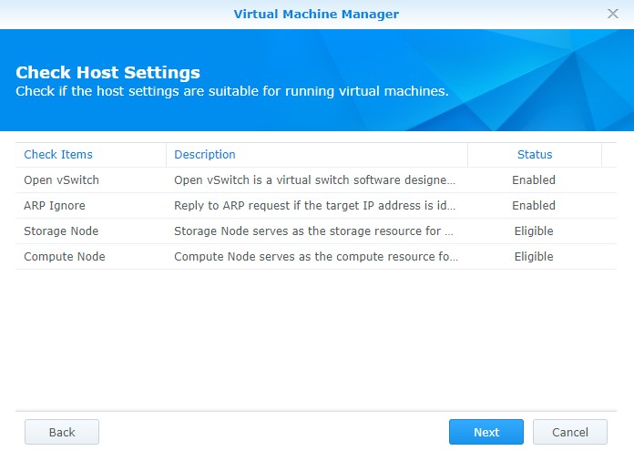 Synology DSM Virtual Machine - host setttings in virtual machine manager