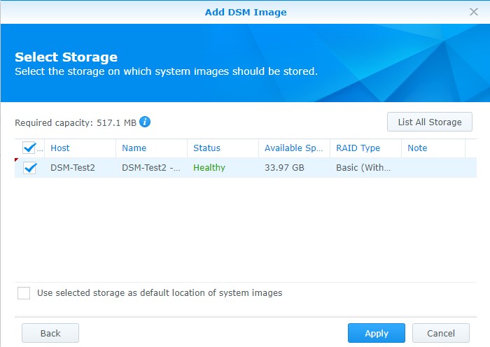 Synology DSM Virtual Machine - selecting the correct host