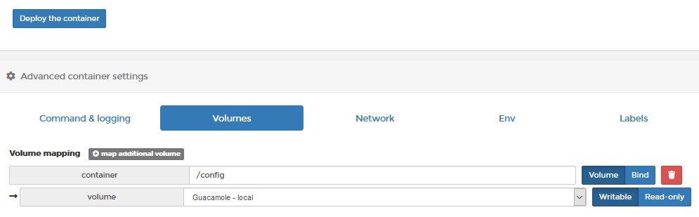 raspberry pi apache guacamole - volume creation