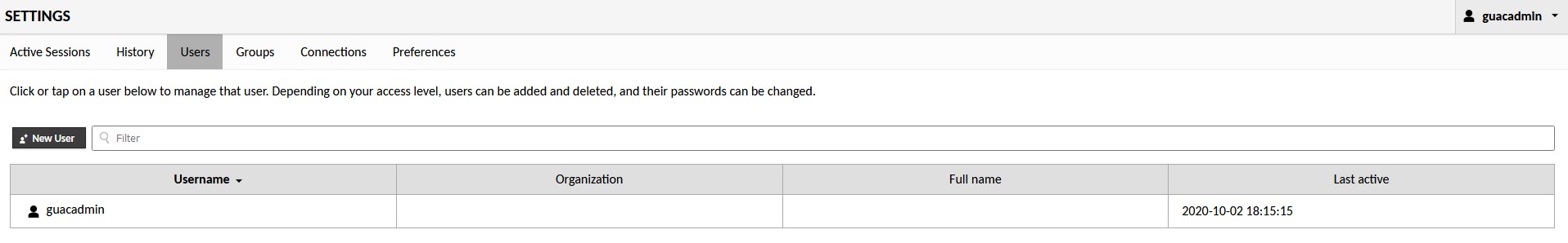 raspberry pi apache guacamole setting section to add a new user