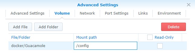 synology nas apache guacamole volume setup