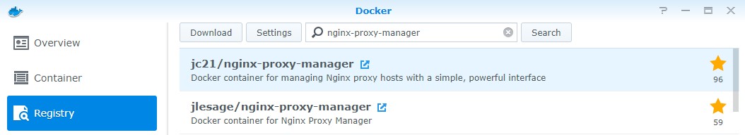 nginx proxy manager synology registry in docker