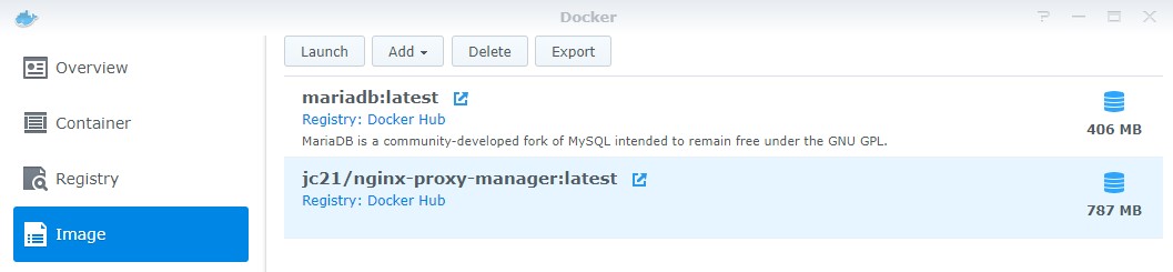 nginx proxy manager synology - image downloaded and creation for container