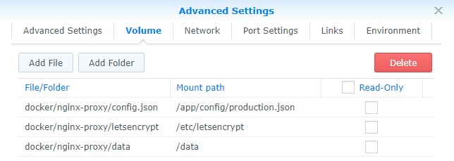 nginx proxy manager volume settings