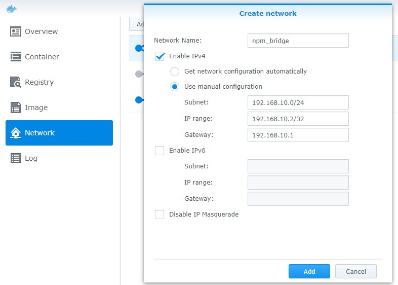 nginx proxy manager synology - bridge network interface creation