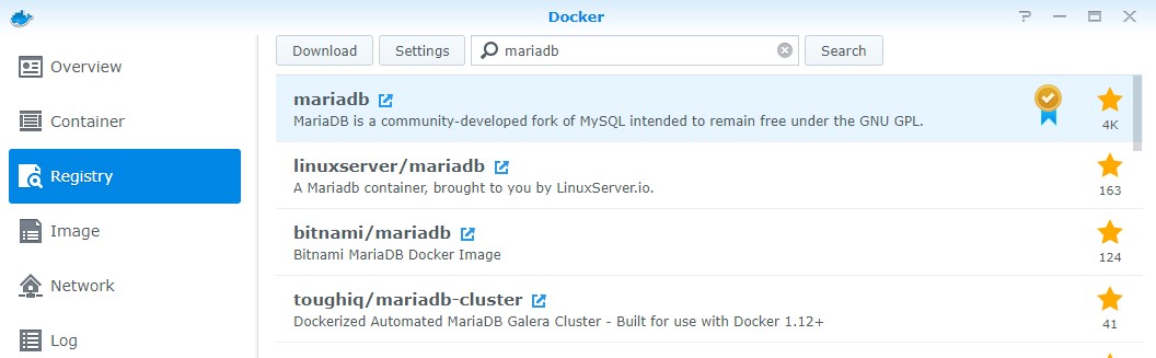 nginx proxy manager synology - registry download for mariadb