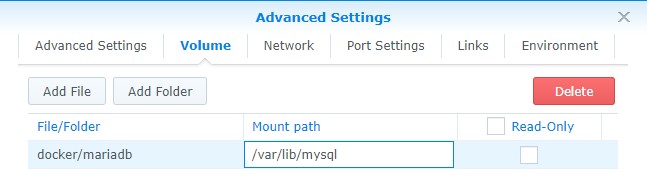 mariadb volume settings