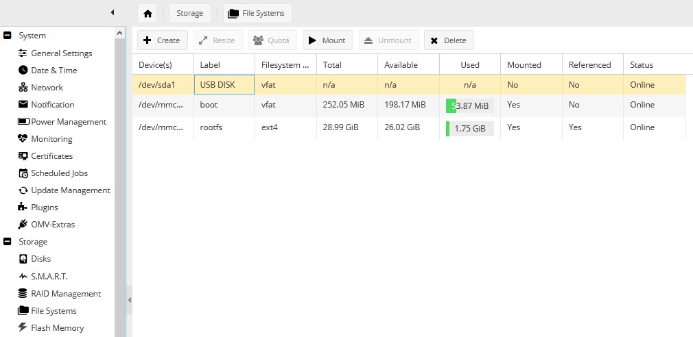 storage in openmediavault